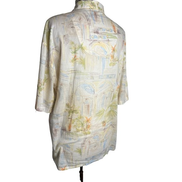 Bamboo Cay Men’s large button front top short sleeve collar Hawaiian print yello - Picture 4 of 12